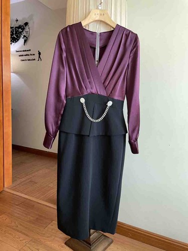 Pre-owned Handmade Custom Made To Order V-neck Contrast Ruffle Satin Hip Wrap Dress Plus1x-10x L815 In Purple/black