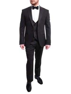 

Cemden Slim Fit Черный блестящий костюм-смокинг-тройка на одной пуговице