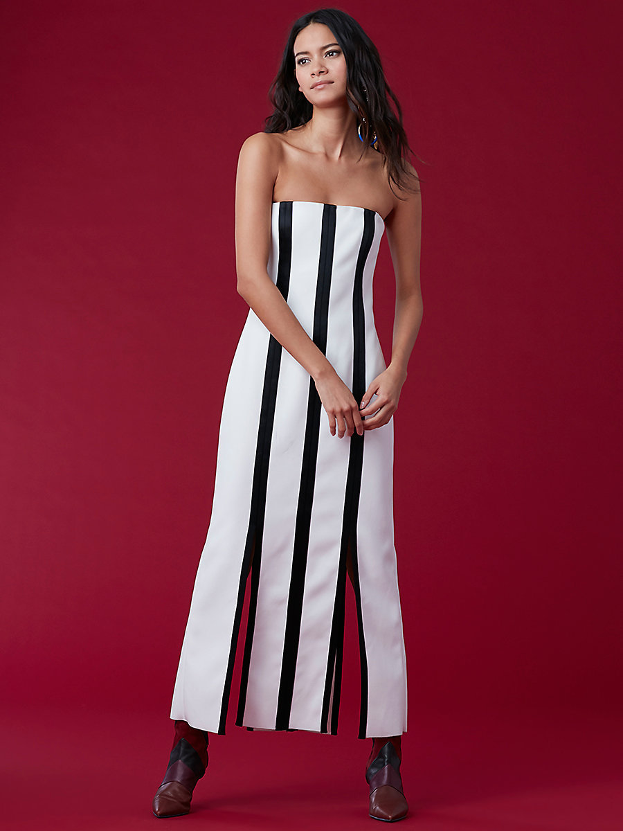 Pre-owned Diane Von Furstenberg Dvf $698  Strapless Structured Midi Dress Black Ivory 4