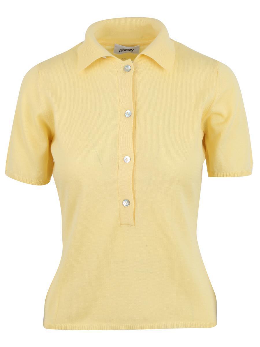 Pre-owned Brioni Women's Short Sleeve Polo Shirt Top 100% Cotton Yellow Size Us 6" Gb 10