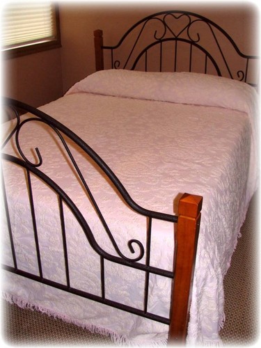 Vintage Chenille Bedspread Baby Pink Mid Century Modern Raised Cabbage Rose EUC