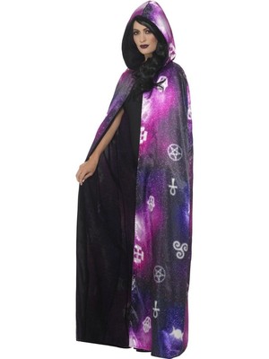 Deluxe Reversible Galaxy Ouija Hooded Cape Velvet Cloak Adult Costume Accessory