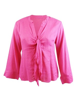 MICHAEL Michael Kors Women's Tied Kimono-Sleeve Blouse (XL, Cerise)