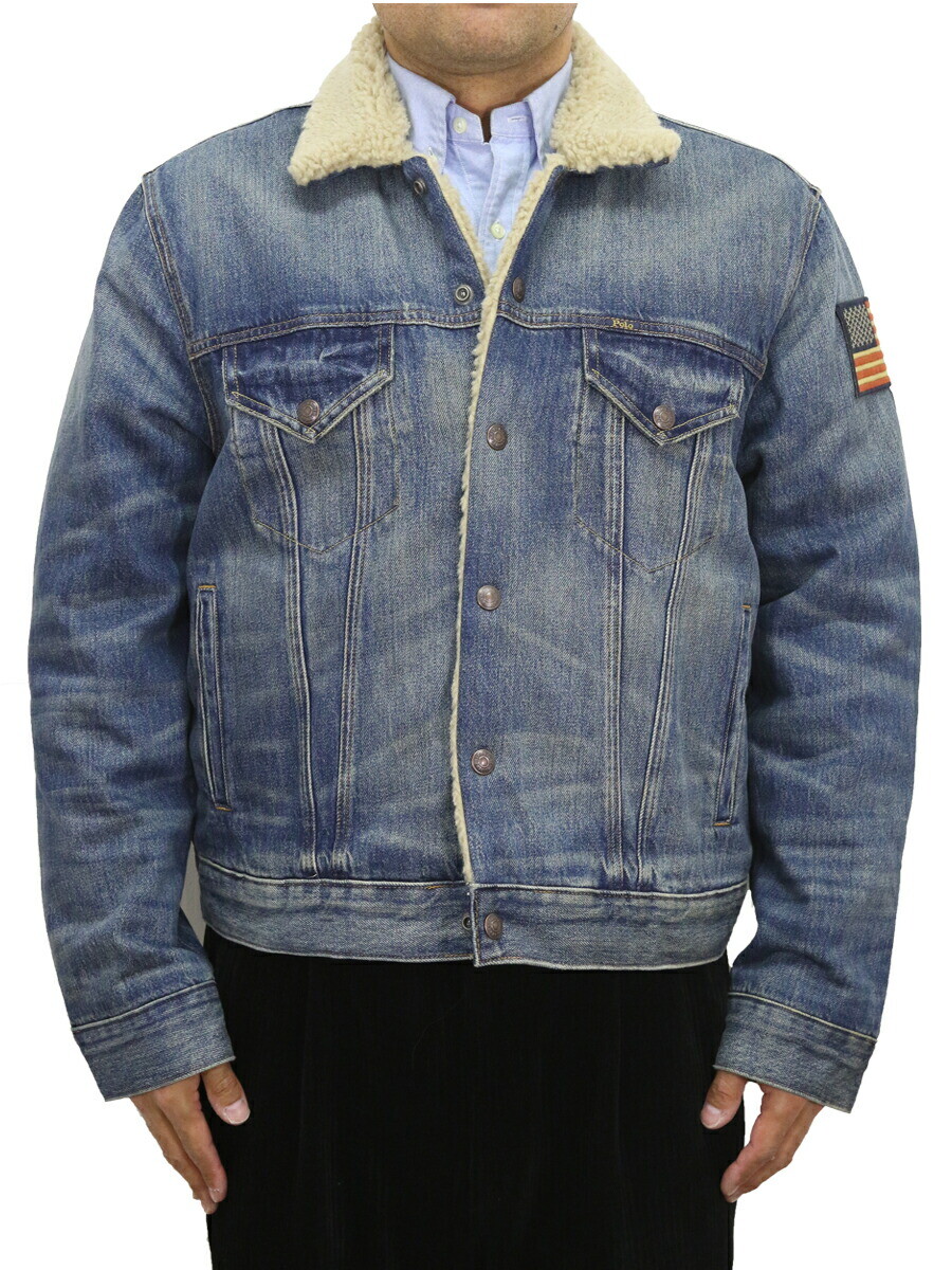 Джинсовая куртка Polo Ralph Lauren Mens Boa Rider - синий деним с флагом США