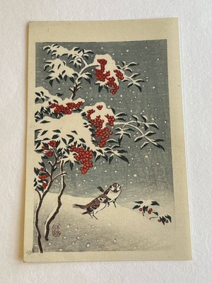 Koson Ohara Shoson Ohara Woodblock Print Snow Sparrow 15 x 10cm 5.9 x 3.9''