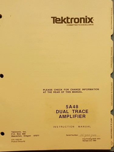 Tektronix 5A48 dual trace amplifier instruction manual vintage booklet