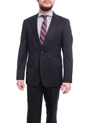 

Arthur Черный очень облегающий однотонный темно-синий шерстяной костюм на двух пуговицах