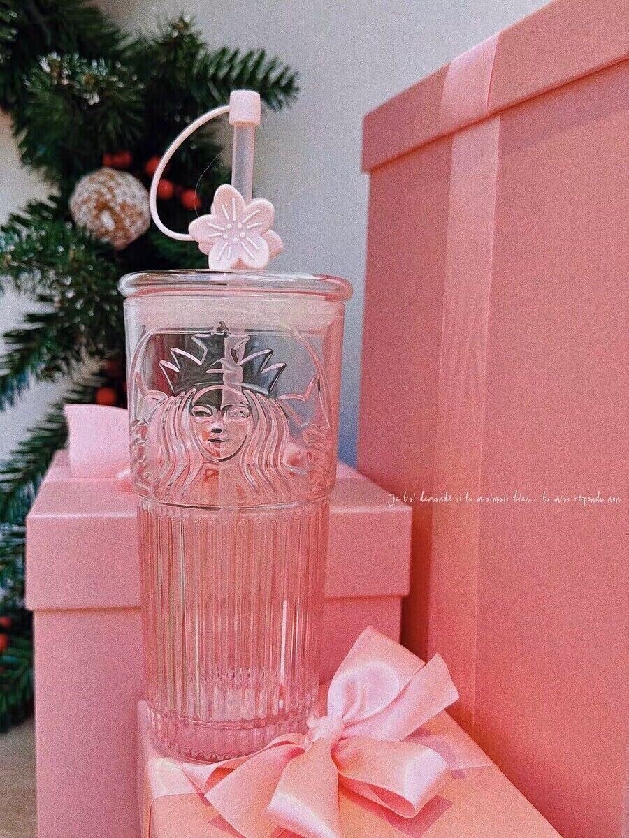 2023 Starbucks Glass Cup Gradient Sakura Tumbler  w/Cherry blossom Topper New US