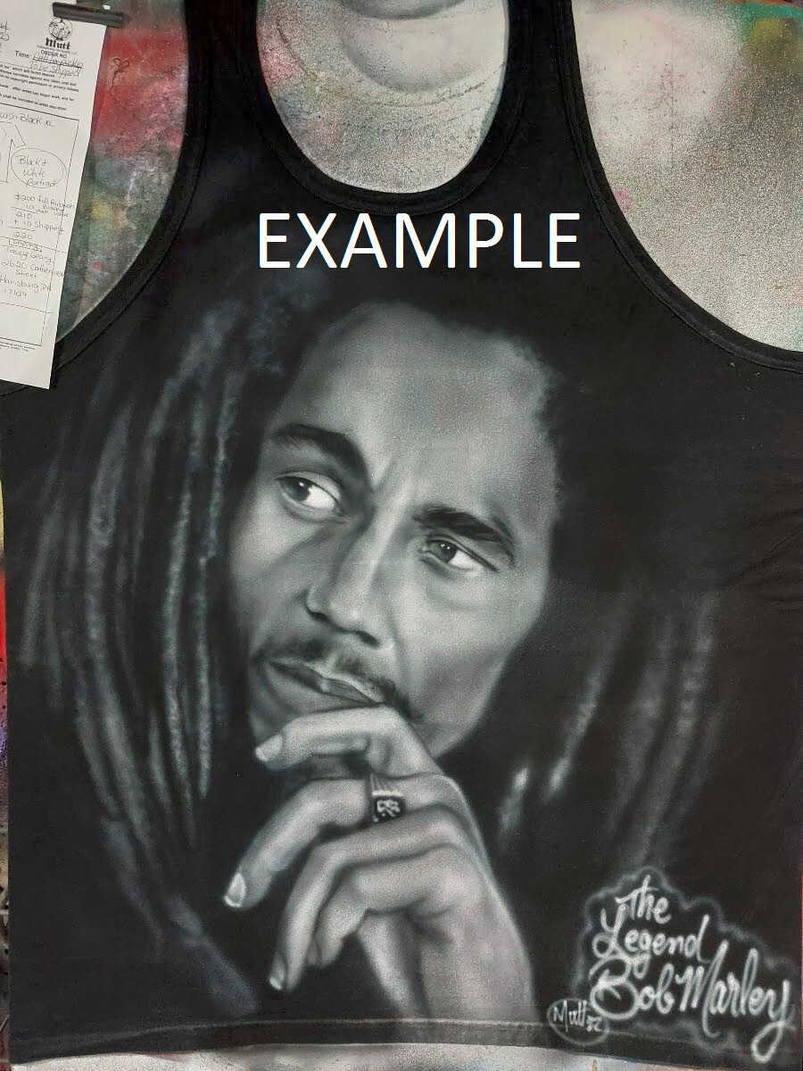 Pre-owned And Airbrush Black  White Portrait On T Shirt, Jacket, Hoodie, Etc. Any Size
