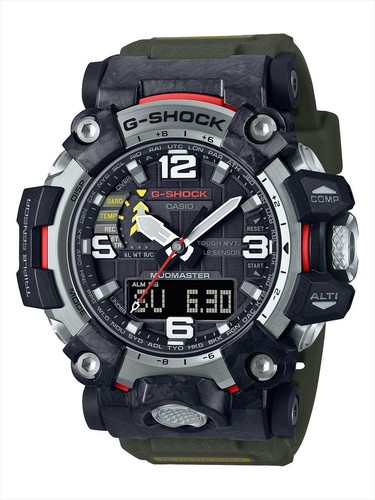 Pre-owned G-shock Casio  Gwg-2000-1a3 Mudmaster Carbon Radio Triple Sensor Army Green