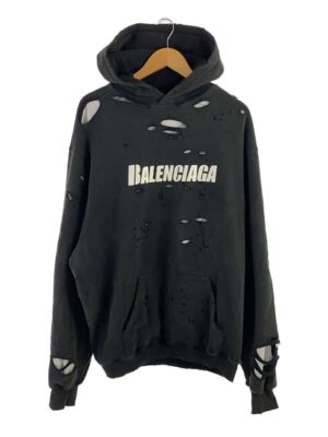 BALENCIAGA 21SS DESTROYED HOODIE XXS COTTON Black 659403