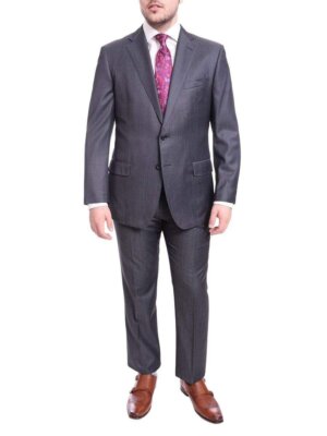 

Blujacket Классический крой Синий фактурный шерстяной костюм с двумя пуговицами и полухолщовой тканью