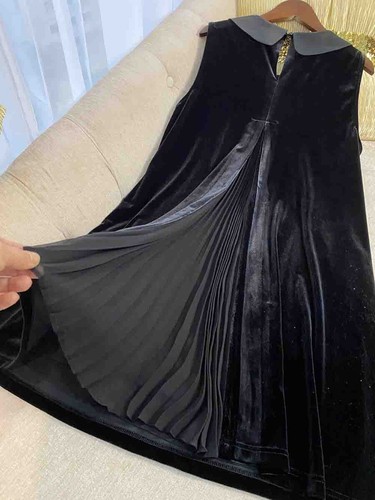Pre-owned Handmade Custom Made To Order Sleeveless Embroidered Velvet A-line Dress Plus 1x-10x L726 In Black