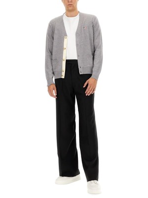 Pre-owned Maison Kitsuné Fox Tricolor Patch Cardigan In Gray