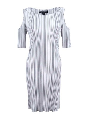 Connected Women's Crinkled Cold Shoulder Dress 6, Silver
