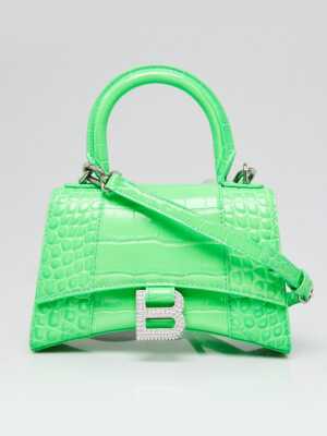 Balenciaga Bright Green Croc Embossed Leather Hourglass