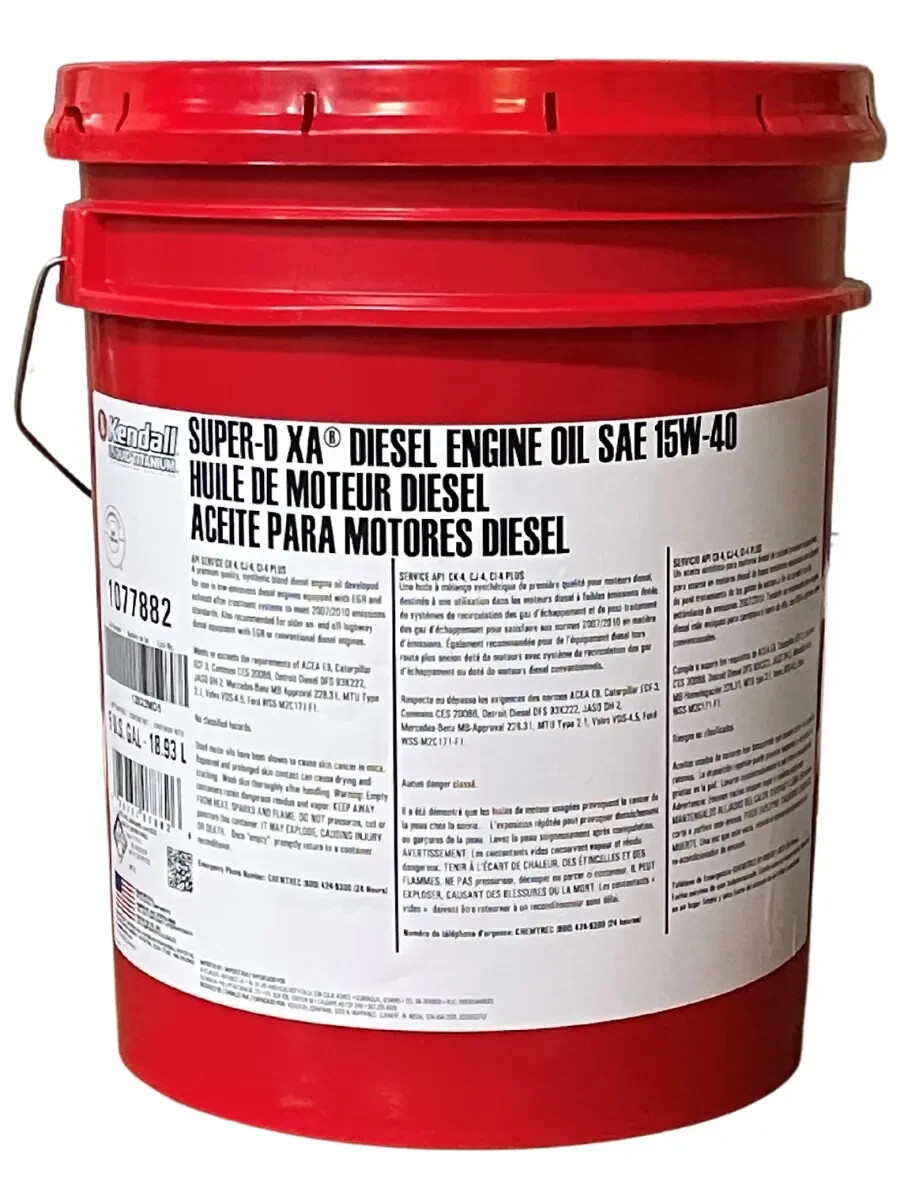 Kendall Super-D XA CK-4 15W40 Diesel Engine Oil; KENSDTI15W40-05; 5 Gallon Pail