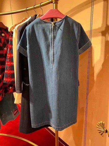 Pre-owned Handmade Custom Made To Order Women's Crew Neck Denim Casual Shift Dress Plus 1x-10x L886 In Blue
