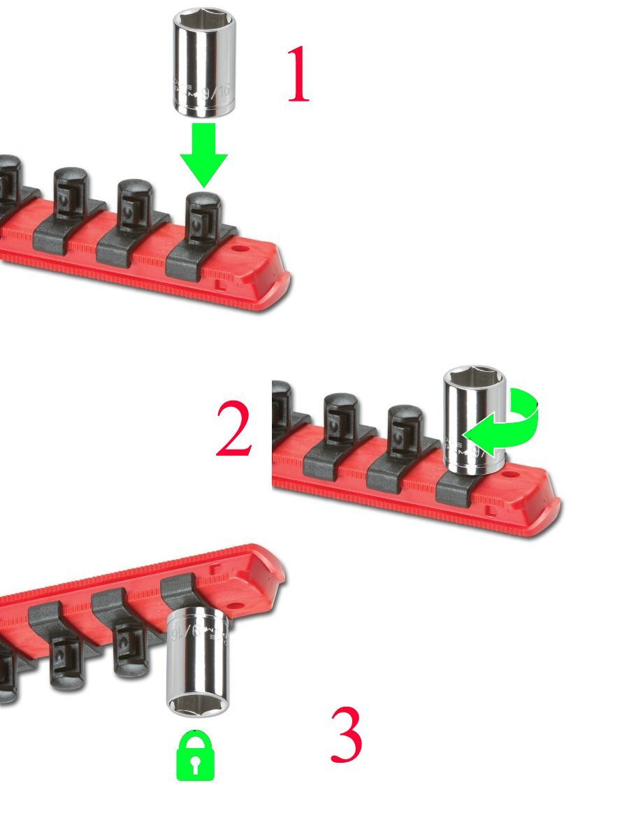 FivePears 3PCS 360° Socket Organizer Rails - 1/4, 3/8, 1/2 Drive, With Twist Lock Clips