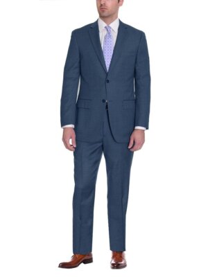 Pre-owned Zanetti Classic Fit Navy Blue Birdseye Two Button Wool Suit