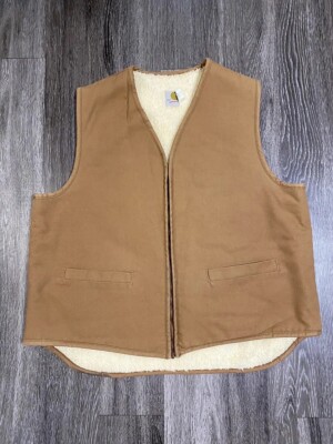 Vintage Vtg Carhartt Sherpa  Vest Canvas Tan Duck -  M NWOT WIP Utility Double
