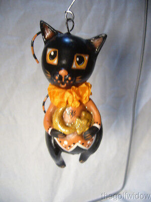 Bethany Lowe Halloween Moon and Stars Black Cat Ornament
