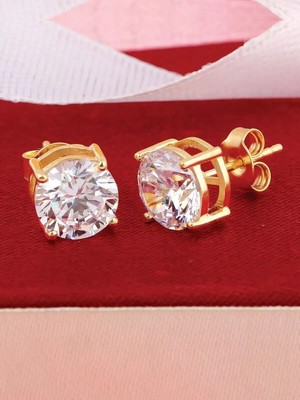2Ct Round Lab Created Diamond Solitaire Push Stud Earring 14k Yellow Gold Plated