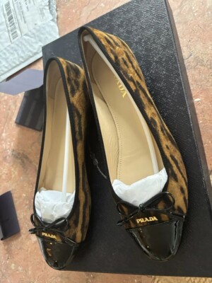 Prada Suede And Leather Leopard Skin Ballet Flats 