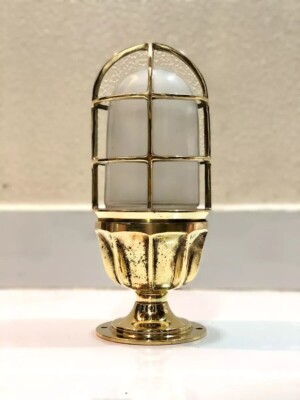 Nautical Antique Solid Brass Bulkhead Light with Frosted Glass Marine Wall Mount