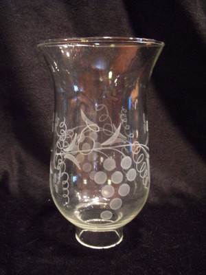 Pair of Etched Grape Chimney Hurricane Shade 6 1/2 inch - 1 5/8 inch Fitter Base