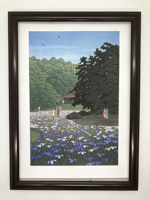 Hasui Kawase Iris Garden at Meiji-Jingu Shrine 12 x 8 Ukiyoe Art Framed Print