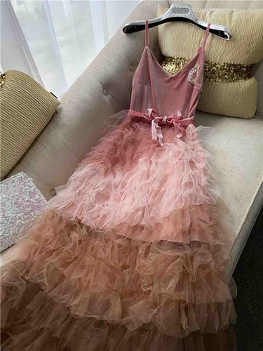 Pre-owned Handmade Custom Made To Order V-neck Layered Party Cocktail Slip Dress Plus 1x-10x L653 In Pink
