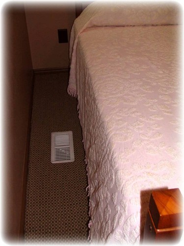 Vintage Chenille Bedspread Baby Pink Mid Century Modern Raised Cabbage Rose EUC