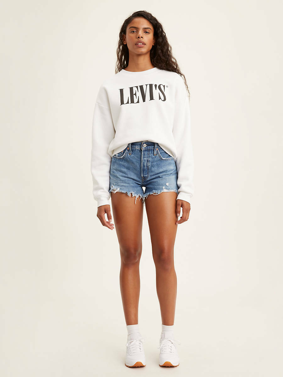 

LEVIS Premium 501 Originals Athens Cutoff Растрепанные хлопковые шорты со средней посадкой  6/7, Синий