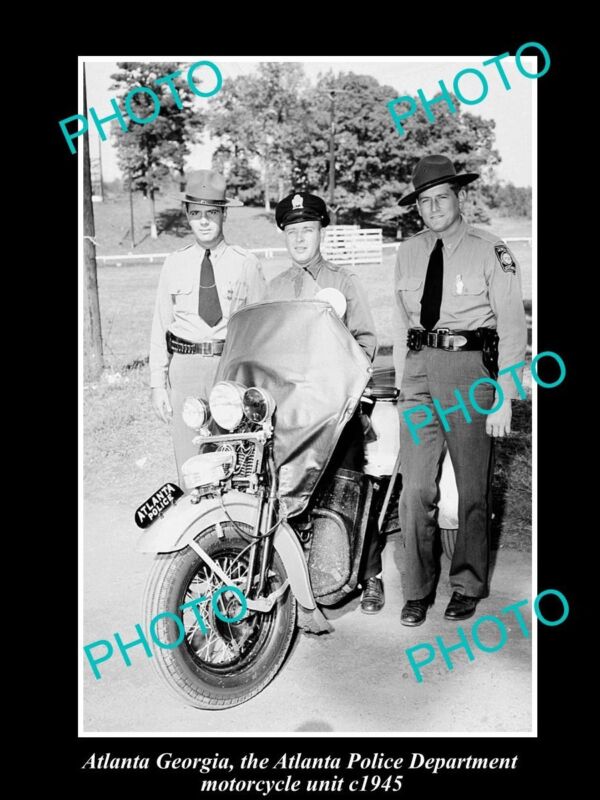OLD LARGE HISTORIC PHOTO OF ATLANTA GEORGIA POLICE SQUAD MOTORCYCLE UNIT c1945