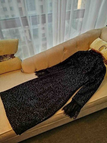 Pre-owned Handmade Custom Made To Order Sequin Fur Trim Slim Cheongsam Party Dress Plus 1x-10x L730 In Black