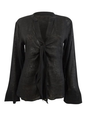Michael Kors Solid Long Sleeve Tie Blouse Black XS
