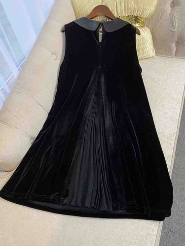 Pre-owned Handmade Custom Made To Order Sleeveless Embroidered Velvet A-line Dress Plus 1x-10x L726 In Black