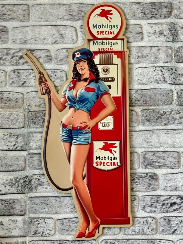 Blechschild Pump Girl GeprÃ¤Gt Xl  ZapfsÃ¤Ule Usa Garage Biker Deko 80x36cm