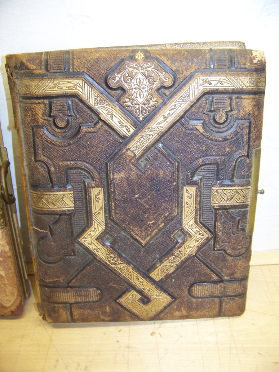 Antique celluloid victorian photo album lot of 4 33 photo's woman,horses