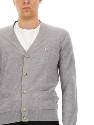 Pre-owned Maison Kitsuné Fox Tricolor Patch Cardigan In Gray