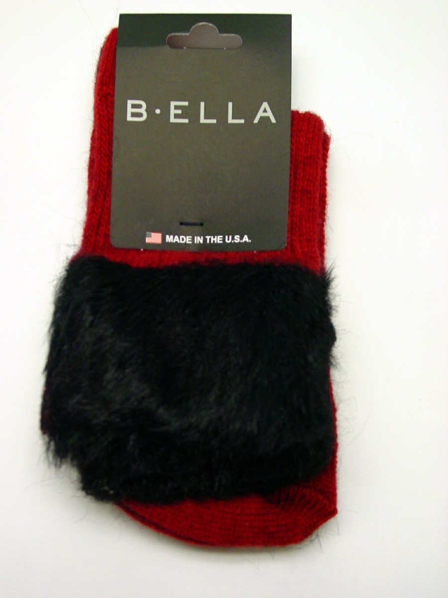Griselda Fur Cuff Crew Socks B.ELLA Red New Women 9-11 Classy Fashion