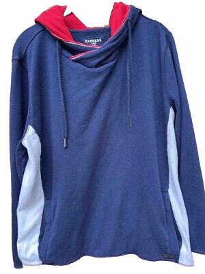 Express Mens Red White Blue Long Sleeve Fleece Hoodie Size Lg- Good Condition