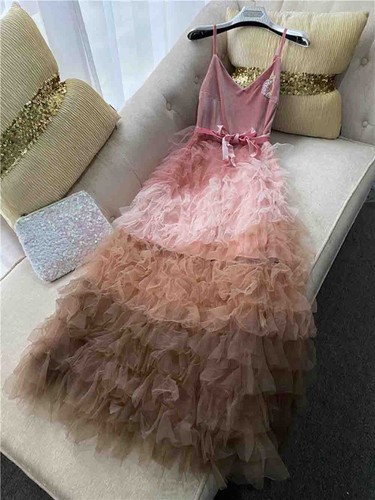 Pre-owned Handmade Custom Made To Order V-neck Layered Party Cocktail Slip Dress Plus 1x-10x L653 In Pink