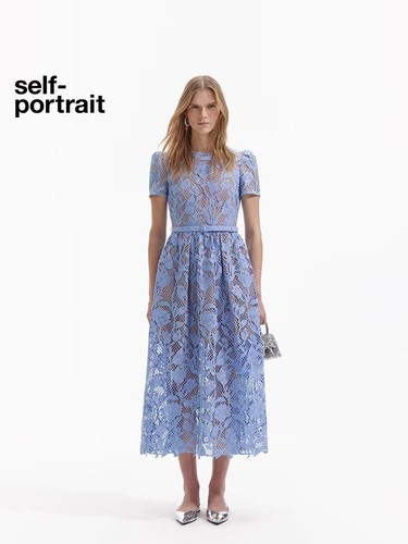 ワンピース SELF-PORTRAIT Woman Dress Blue RS25127SBL BLUE Blue Check Collared Knit Mini Dress – self-portrait-US