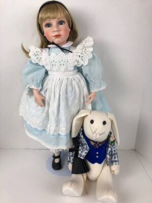 Vintage Morgan Brittany Porcelain Collector Alice in Wonderland Doll 1994 Rabbit