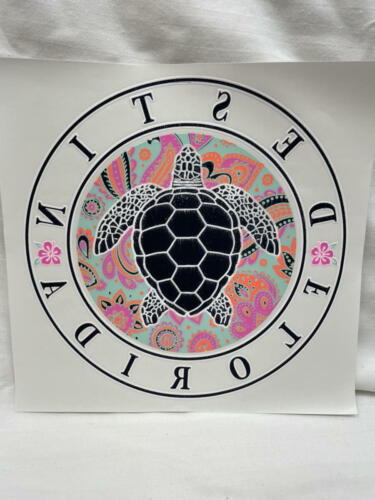 Screen Print Transfer DESTIN Florida Sea Turtle Hibiscus Paisley Design 8 1/4
