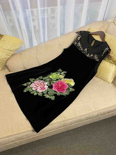 Pre-owned Handmade Custom Made To Order Sleeveless Embroidered Velvet A-line Dress Plus 1x-10x L726 In Black