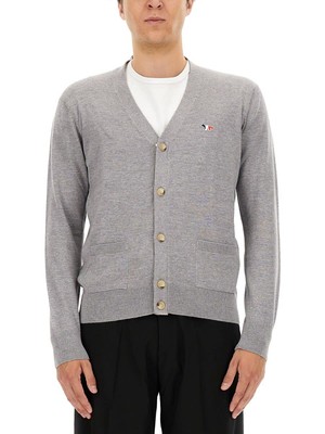 Pre-owned Maison Kitsuné Fox Tricolor Patch Cardigan In Gray