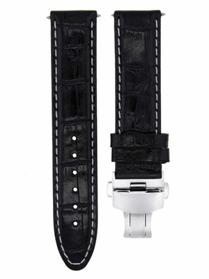 24MM PREMIUM LEATHER WATCH STRAP BAND FOR OMEGA RAILMASTER DEPLOY CLASP BLACK WS